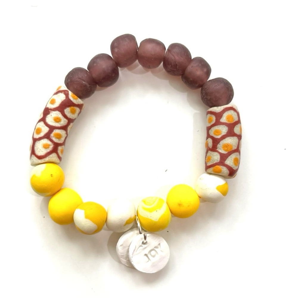 BRAND NEW ✨ Ghana glass beads and hand-rolled artist clay statement bracelet.